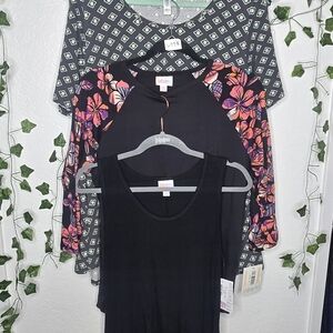 LuLaRoe Black and Floral Long Sleeve Tops
